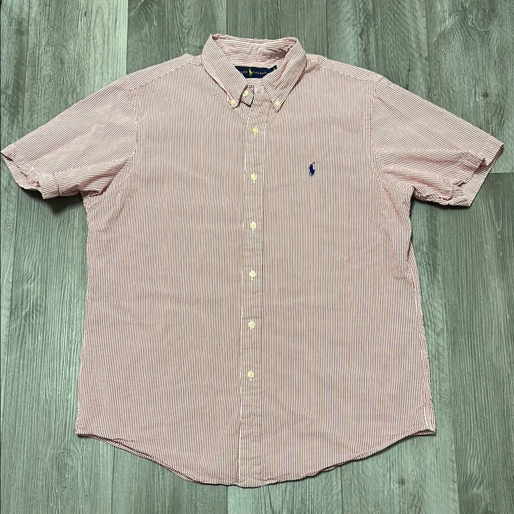 Ralph Lauren Men's Red Striped short sleeve button up Shirt/ size L
